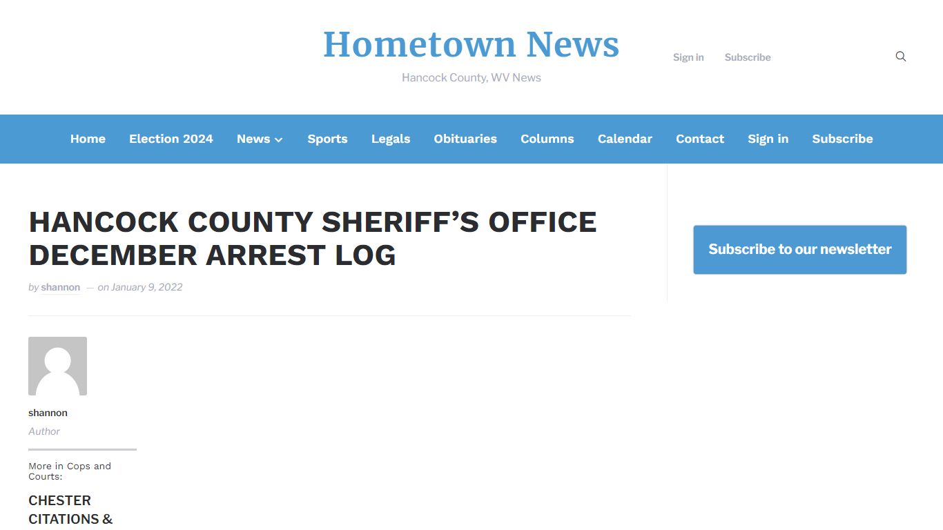 HANCOCK COUNTY SHERIFF’S OFFICE DECEMBER ARREST LOG