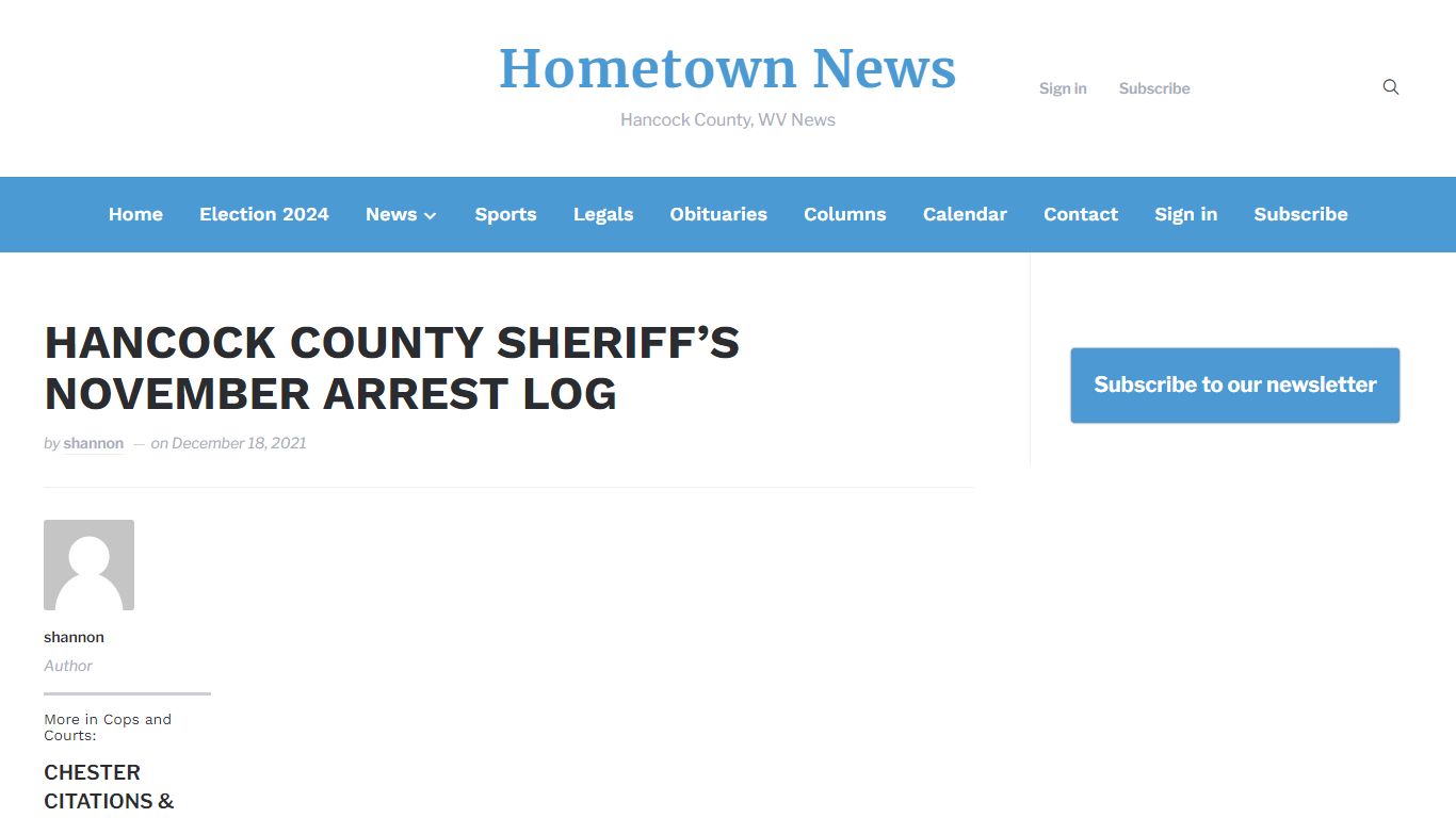 HANCOCK COUNTY SHERIFF’S NOVEMBER ARREST LOG